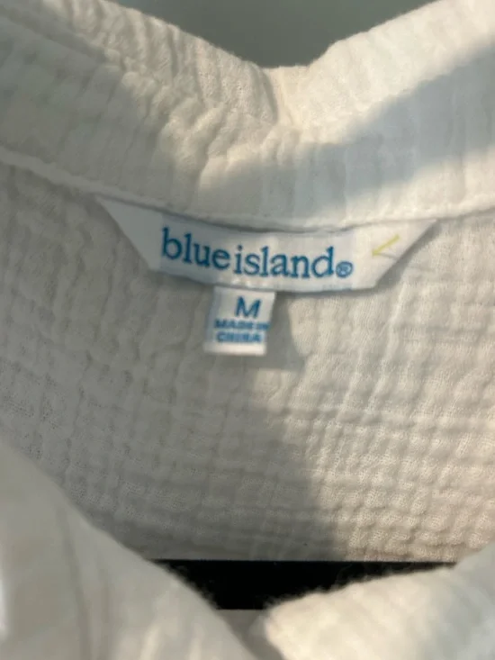 Blue Island White Gauze Cotton Romper. Adjustable Waist Medium Boho 
Pockets - Picture 3 of 6